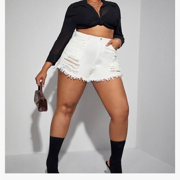 GAGELE White Denim Shorts High Waisted Stretch Jean Shorts Size 22 NWT Brand new - Picture 8 of 8